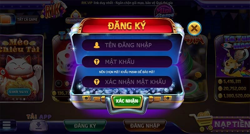 Bước đầu tiên để thực hiện cách chơi Tài Xỉu Rikvip chính là đăng ký tài khoản